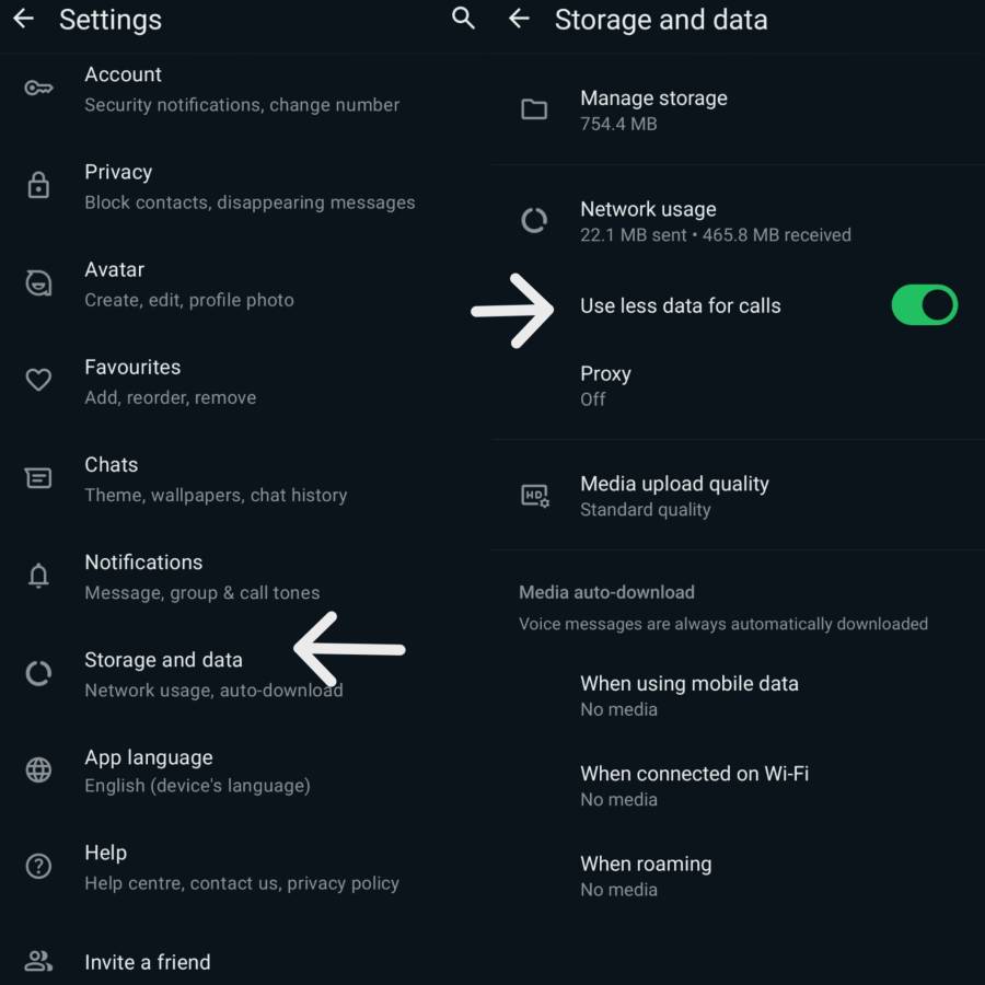 control data usage on whatsapp calls