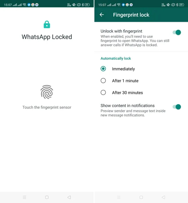 lock whatsapp with fingerprint or face id