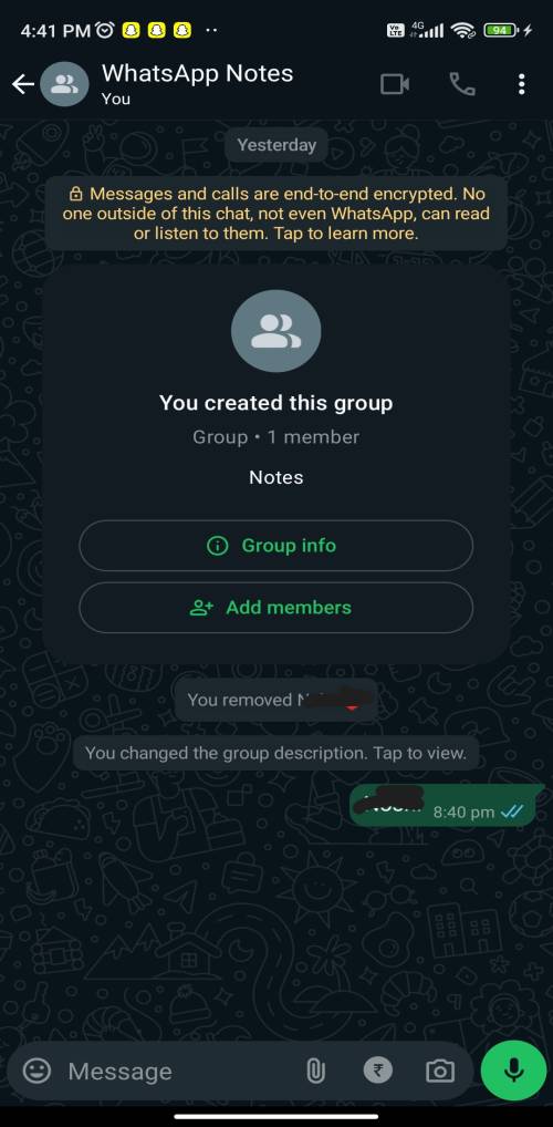 use whatsapp as a notepad