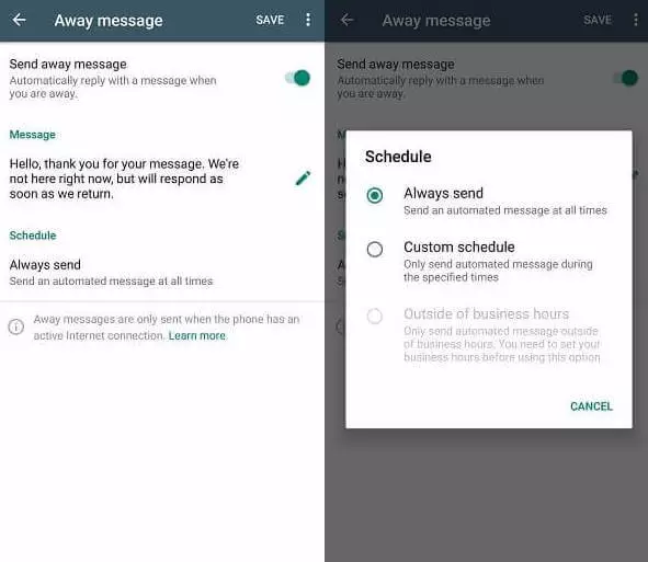 set auto-reply message (whatsapp business)